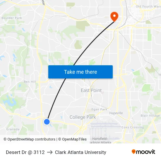 Desert Dr @ 3112 to Clark Atlanta University map