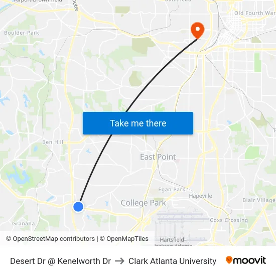 Desert Dr @ Kenelworth Dr to Clark Atlanta University map