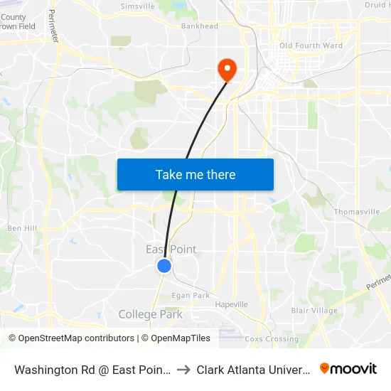 Washington Rd @ East Point St to Clark Atlanta University map