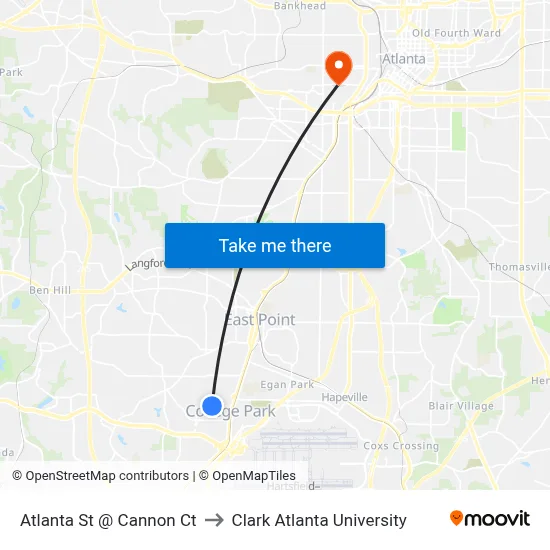Atlanta St @ Cannon Ct to Clark Atlanta University map