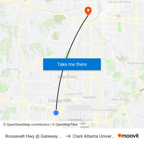 Roosevelt Hwy @ Gateway Blvd to Clark Atlanta University map