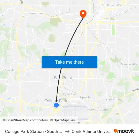 College Park Station - South Loop to Clark Atlanta University map