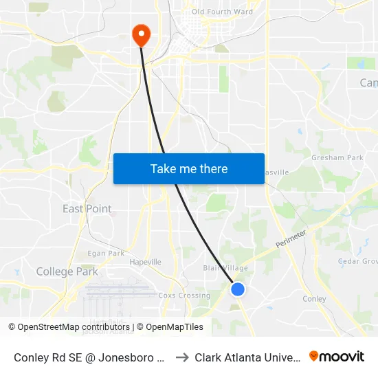 Conley Rd SE @ Jonesboro Rd SE to Clark Atlanta University map