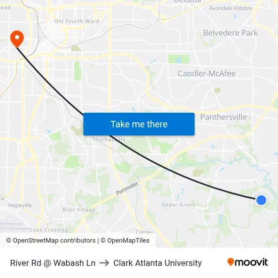 River Rd @ Wabash Ln to Clark Atlanta University map