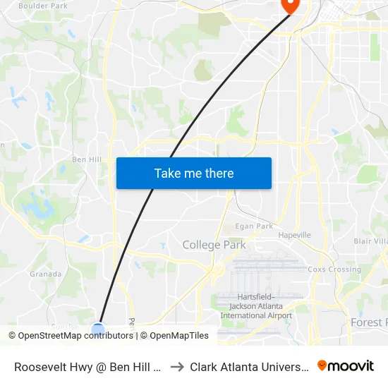 Roosevelt Hwy @ Ben Hill Rd to Clark Atlanta University map