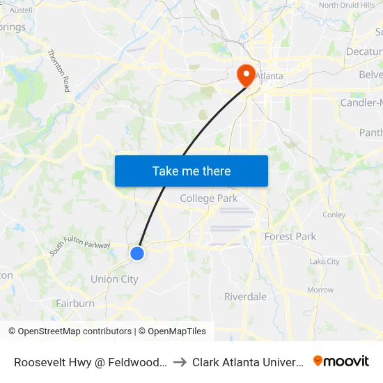 Roosevelt Hwy @ Feldwood Rd to Clark Atlanta University map
