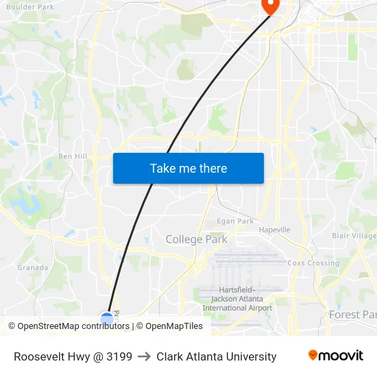 Roosevelt Hwy @ 3199 to Clark Atlanta University map