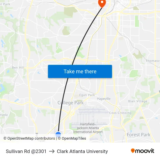 Sullivan Rd @2301 to Clark Atlanta University map