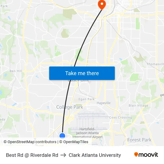 Best Rd @ Riverdale Rd to Clark Atlanta University map