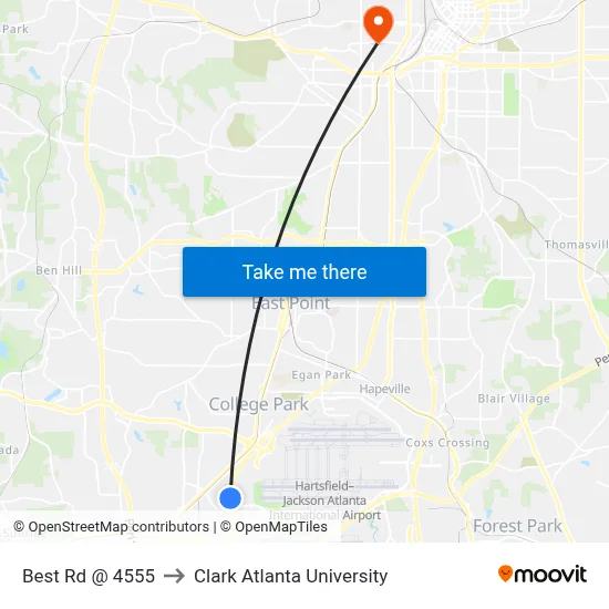 Best Rd @ 4555 to Clark Atlanta University map