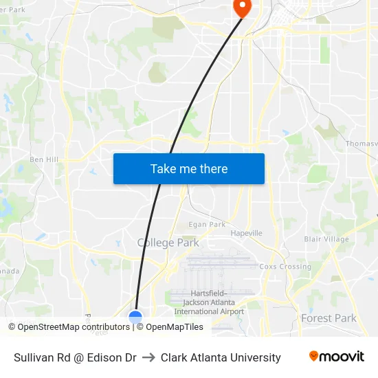 Sullivan Rd @ Edison Dr to Clark Atlanta University map