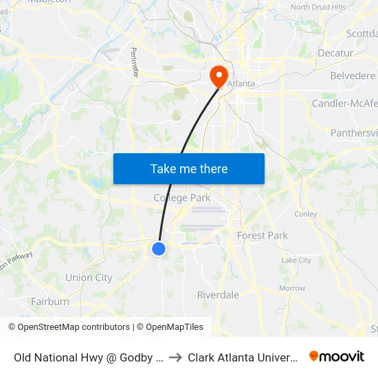 Old National Hwy @ Godby Rd to Clark Atlanta University map