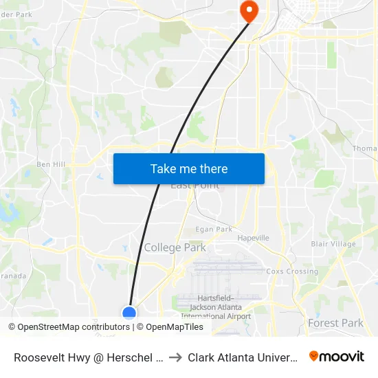 Roosevelt Hwy @ Herschel Rd to Clark Atlanta University map