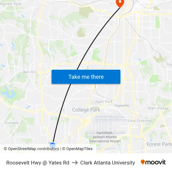 Roosevelt Hwy @ Yates Rd to Clark Atlanta University map