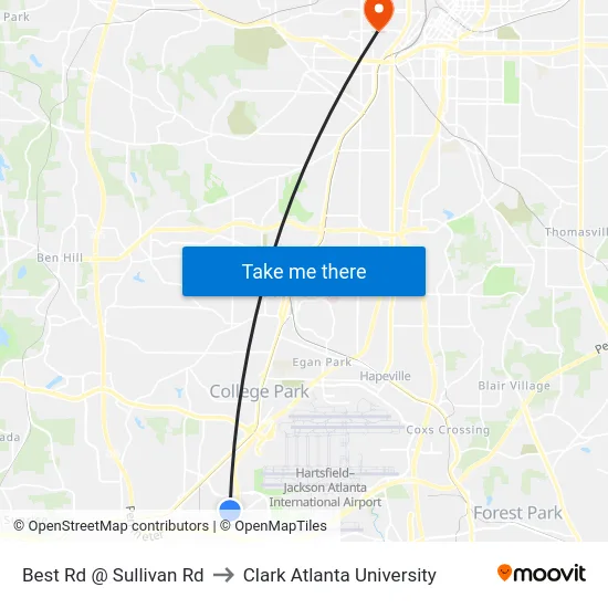 Best Rd @ Sullivan Rd to Clark Atlanta University map