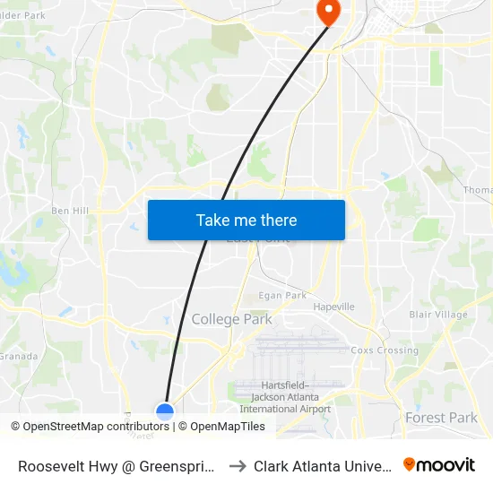 Roosevelt Hwy @ Greenspring Rd to Clark Atlanta University map