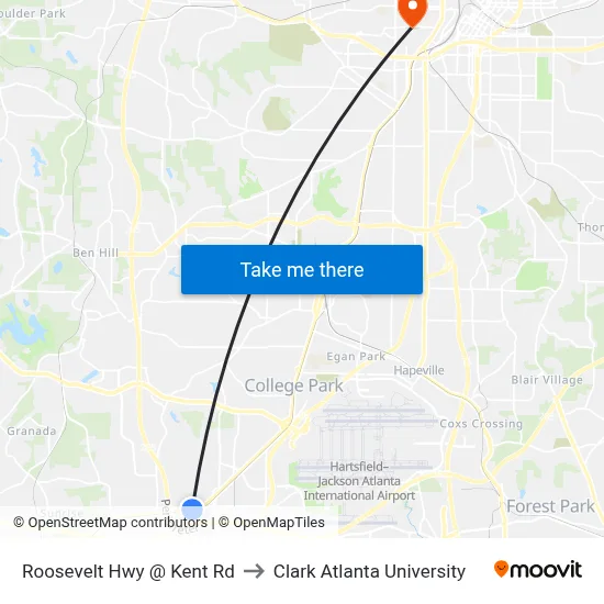 Roosevelt Hwy @ Kent Rd to Clark Atlanta University map