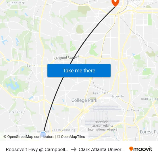 Roosevelt Hwy @ Campbell Dr to Clark Atlanta University map