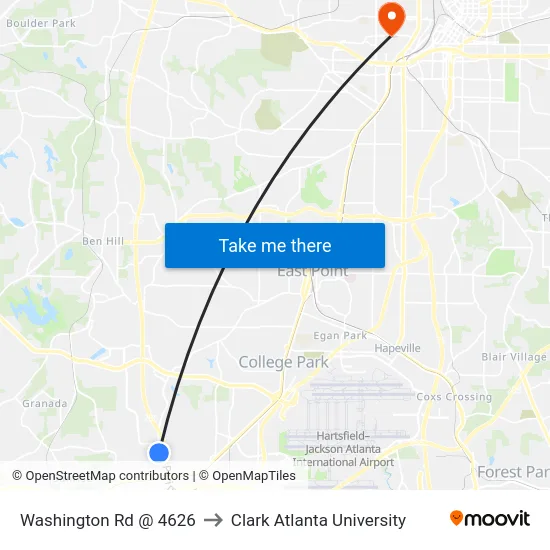 Washington Rd @ 4626 to Clark Atlanta University map