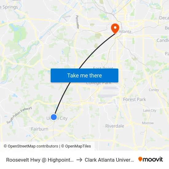 Roosevelt Hwy @ Highpoint Rd to Clark Atlanta University map