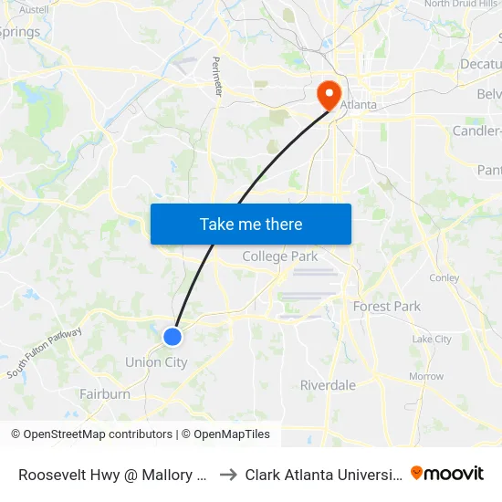 Roosevelt Hwy @ Mallory Rd to Clark Atlanta University map