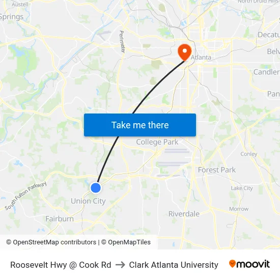 Roosevelt Hwy @ Cook Rd to Clark Atlanta University map