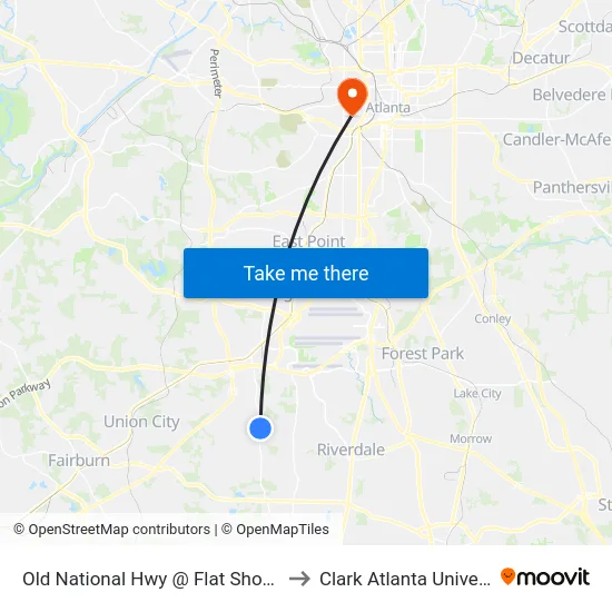 Old National Hwy @ Flat Shoals Rd to Clark Atlanta University map