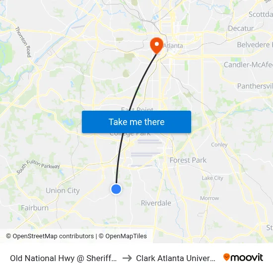 Old National Hwy @ Sheriff Rd to Clark Atlanta University map