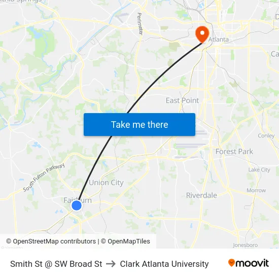 Smith St @ SW Broad St to Clark Atlanta University map