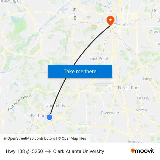 Hwy 138 @ 5250 to Clark Atlanta University map