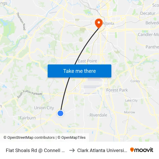 Flat Shoals Rd @ Connell Rd to Clark Atlanta University map