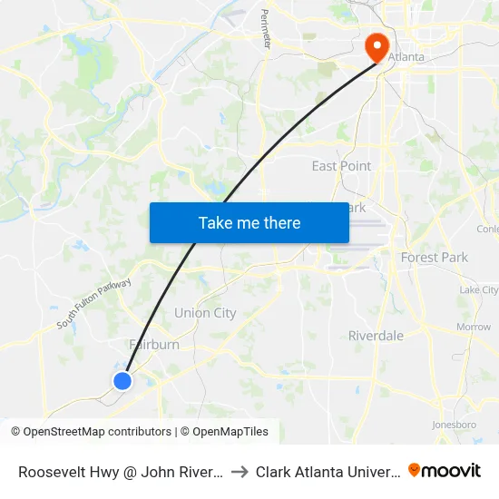 Roosevelt Hwy @ John Rivers Rd to Clark Atlanta University map