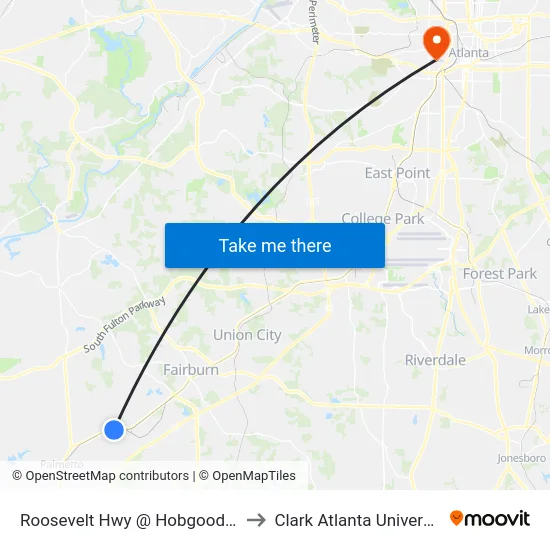 Roosevelt Hwy @ Hobgood Rd to Clark Atlanta University map