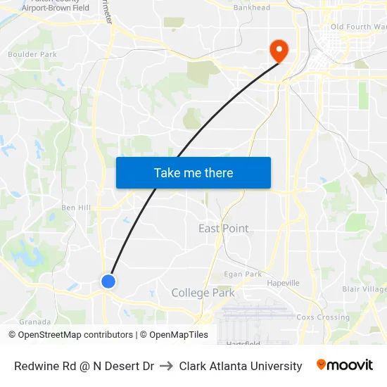 Redwine Rd @ N Desert Dr to Clark Atlanta University map
