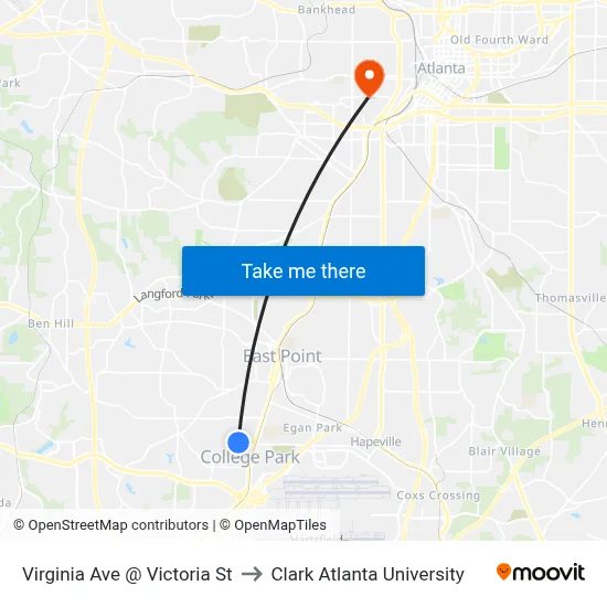Virginia Ave @ Victoria St to Clark Atlanta University map