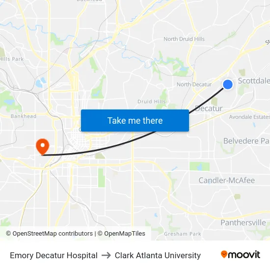 Emory Decatur Hospital to Clark Atlanta University map