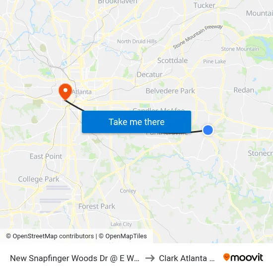 New Snapfinger Woods Dr @ E Wesley Chapel Way to Clark Atlanta University map