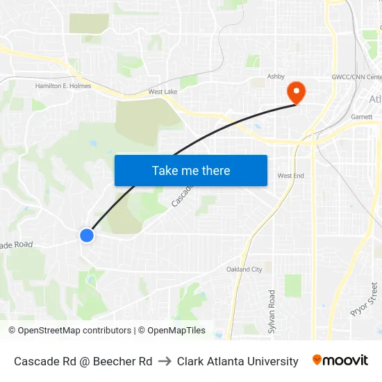Cascade Rd @ Beecher Rd to Clark Atlanta University map