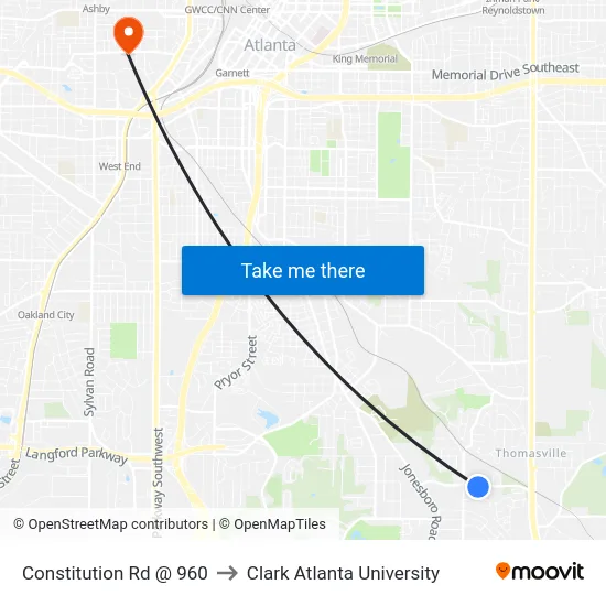 Constitution Rd @ 960 to Clark Atlanta University map