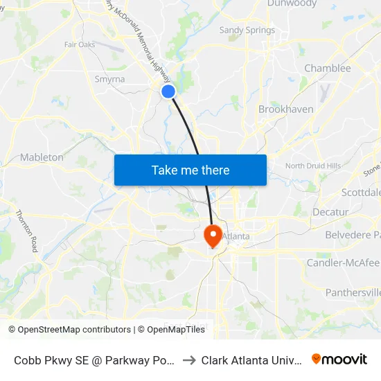 Cobb Pkwy SE @ Parkway Pointe SE to Clark Atlanta University map