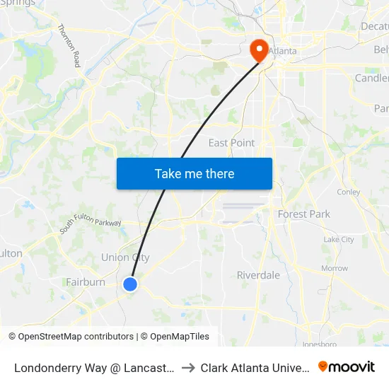 Londonderry Way @ Lancaster Ln to Clark Atlanta University map