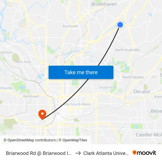 Briarwood Rd @ Briarwood Ind Ct to Clark Atlanta University map