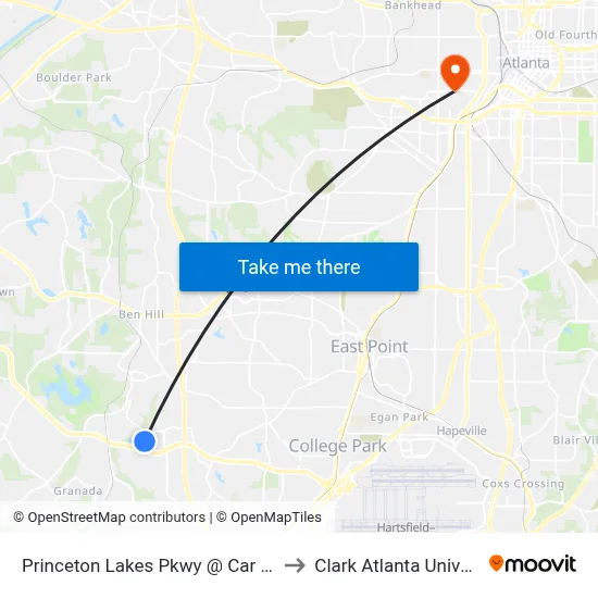 Princeton Lakes Pkwy @ Car Mia Dr to Clark Atlanta University map
