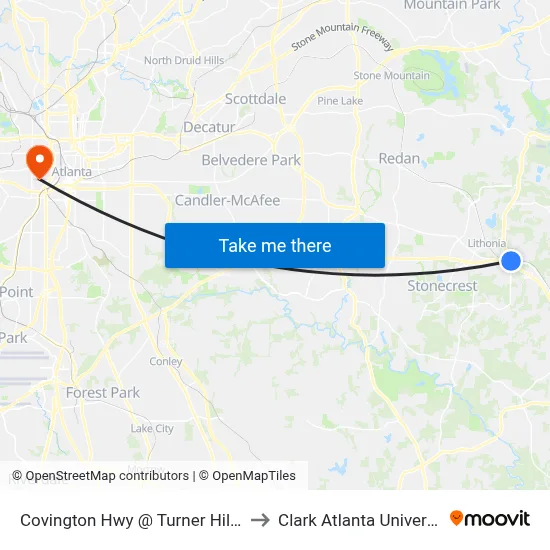 Covington Hwy @ Turner Hill Rd to Clark Atlanta University map