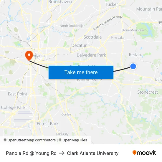 Panola Rd @ Young Rd to Clark Atlanta University map