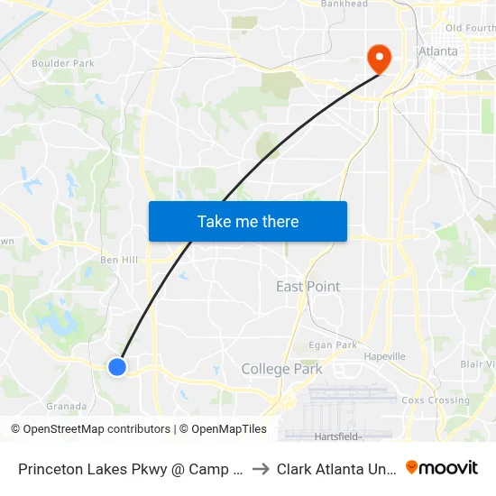 Princeton Lakes Pkwy @ Camp Creek Pkwy to Clark Atlanta University map