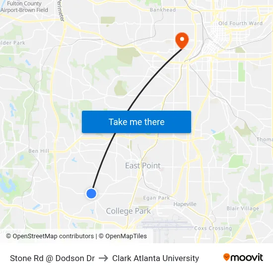 Stone Rd @ Dodson Dr to Clark Atlanta University map