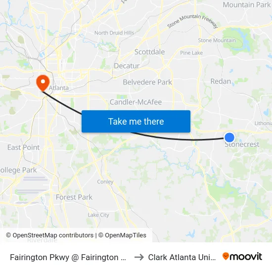 Fairington Pkwy @ Fairington Club Drive to Clark Atlanta University map