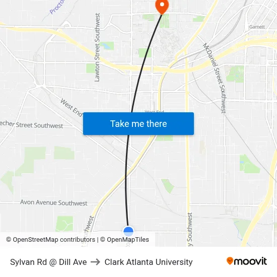 Sylvan Rd @ Dill Ave to Clark Atlanta University map