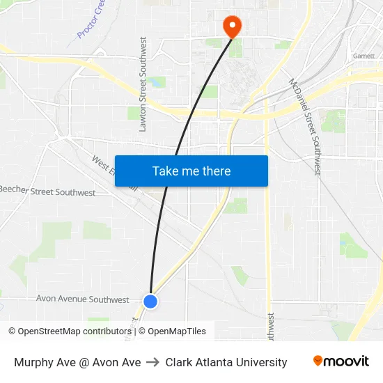Murphy Ave @ Avon Ave to Clark Atlanta University map